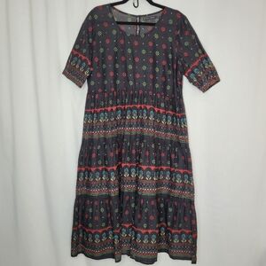 Gundrun Sjoden Short Sleeve Three-Tiered Skirt Organic Cotton Dress - Size L